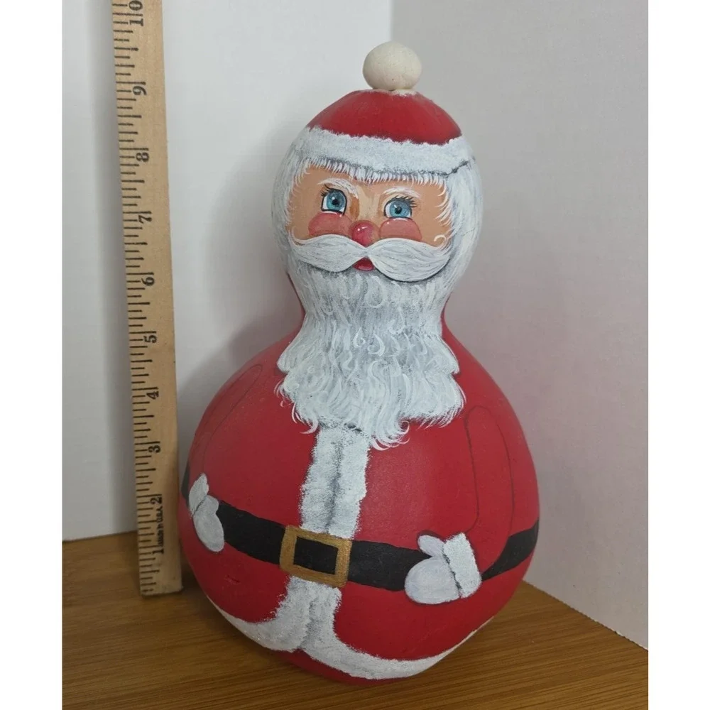 Hand Painted Gourd Santa Claus Christmas Holiday Folk Art 10”x 5”appx.‎